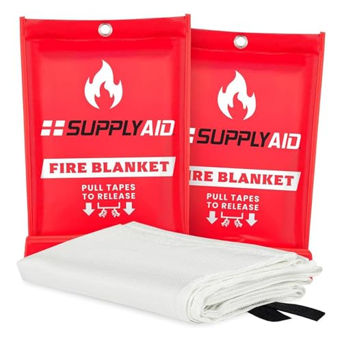 Image of Snow Joe SupplyAID 2-Pack Emergency Fire Blanket, Camping Gear and Safety Supplies, White - Essential Home and Outdoor Protection for Suppression of Small Fires, RRS-FSB-2PK