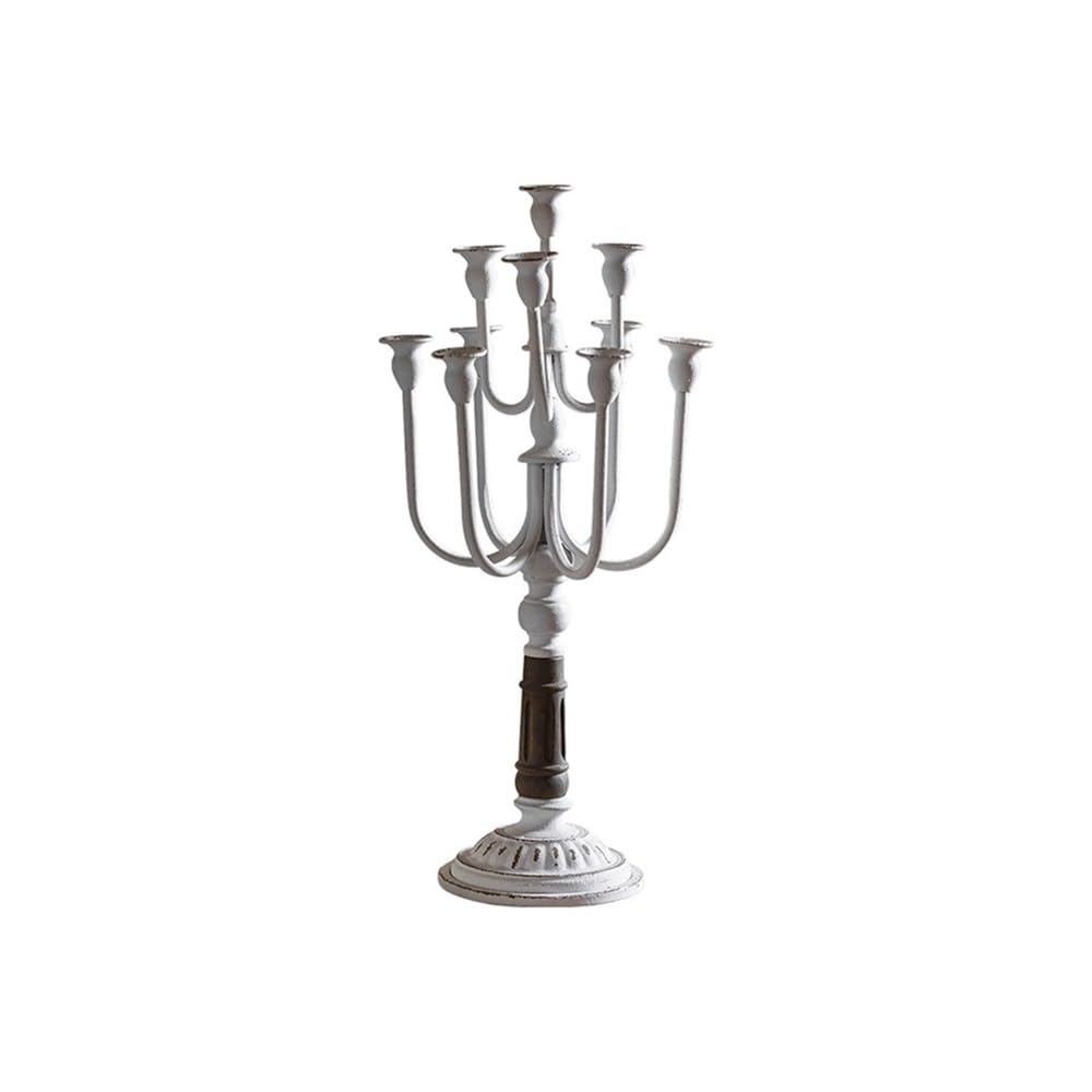 Candlelight Stand Retro Old Iron Candlestick Ornaments Flower Shop Wedding Western Restaurant Christmas Decoration Props Candle Sticks Holder(White)