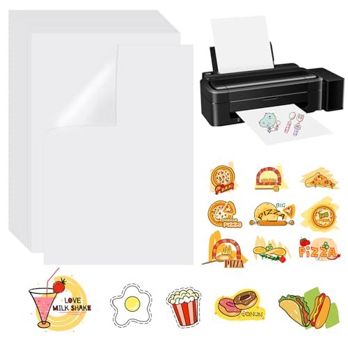 RISVOWO 30 Blätter A4 Stickerpapier zum Bedrucken, Selbstklebend, Wasserfest, Vinylfolie, Aufkleber für DIY-Projekte und Produktetiketten