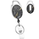 Uniclife Süßer Retraktiler Schlüsselanhänger, Schwarz Marmor Retraktile Ausweishalter, Retraktiler Schlüsselring, Retraktiler Ausweisclip für Schlüssel und ID-Karte, Hochfester Ausweishalter Karabiner