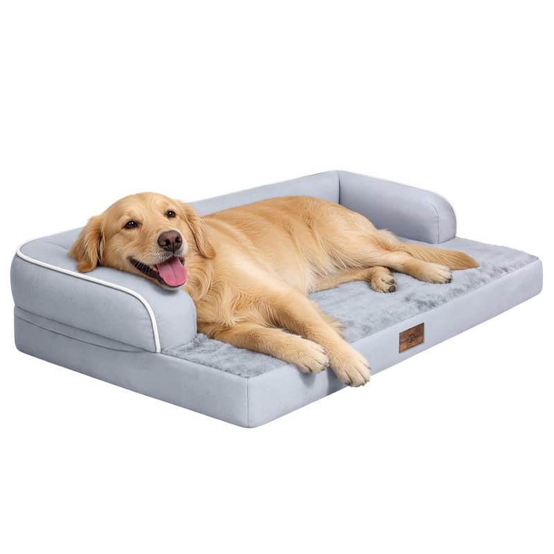 Comfort Expression Large Dog Bed Orthopaedic, U-Shape Dog Sofa Bed Waterproof Dog Bed Washable with Egg-Crate Foam, Grey, 106x76x20cm