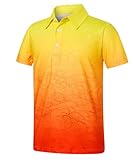 westwolf Boys Polo Shirt Hawaiian Golf Clothes Fashion Orange Gradient Ocean Waves Short Sleeve Size 13 14 Kids Palm Cool School Uniform Active