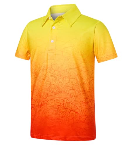 westwolf Boys Polo Shirt Hawaiian Golf Clothes Fashion Orange Gradient Ocean Waves Short Sleeve Size 13 14 Kids Palm Cool School Uniform Active