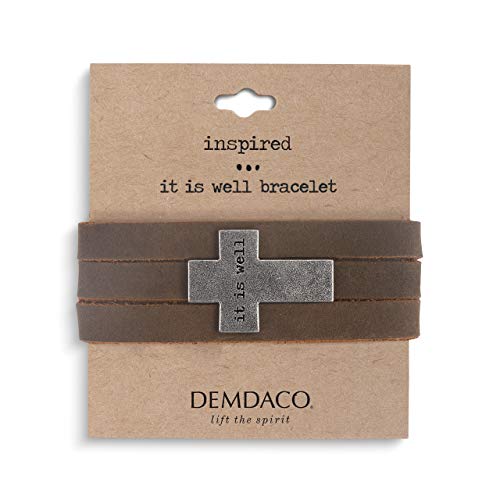 Demdaco It Is Well Cross Natural Brown One Size Leather And Metal Wrap Bracelet #TOP2