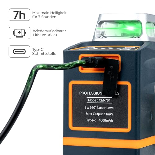 Kreuzlinienlaser Grün CIGMAN 3×360 Grad Selbstnivellierend