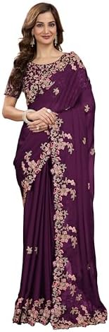 Trendmalls Women's Rangoli Silk Embroidred Saree with Unstitched Blouse Piece
