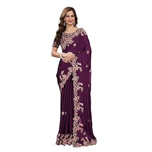 TRENDMALLS Women’s Rangoli Silk Embroidred Saree with Unstitch Blouse Piece