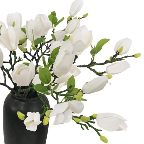 cosybeau 8PCS Artificial White Magnolia Flower Branch Stems for Christmas