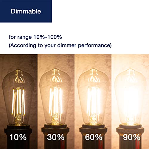 Flsnt Led Edison Bulbs 100W Equivalent, St19 Dimmable Vintage Led Light Bulbs, 2450K Warm White, 8W, 900Lm, E26 Base, Amber Glass, 6 Pack #TOP3