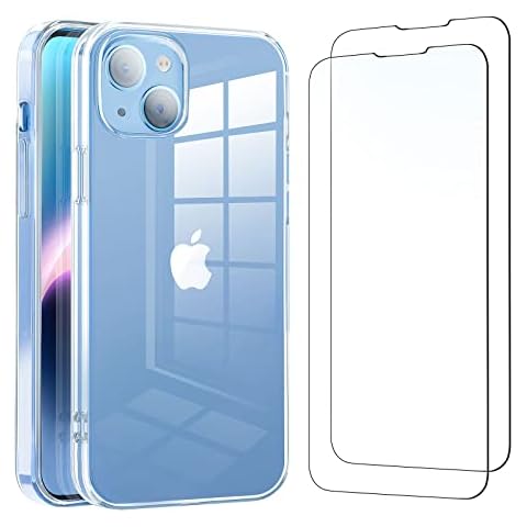NEW'C Funda Silicona Transparente y 2X Protector de Pantalla de Vidrio Templado para iPhone 14 (6,1") Cover