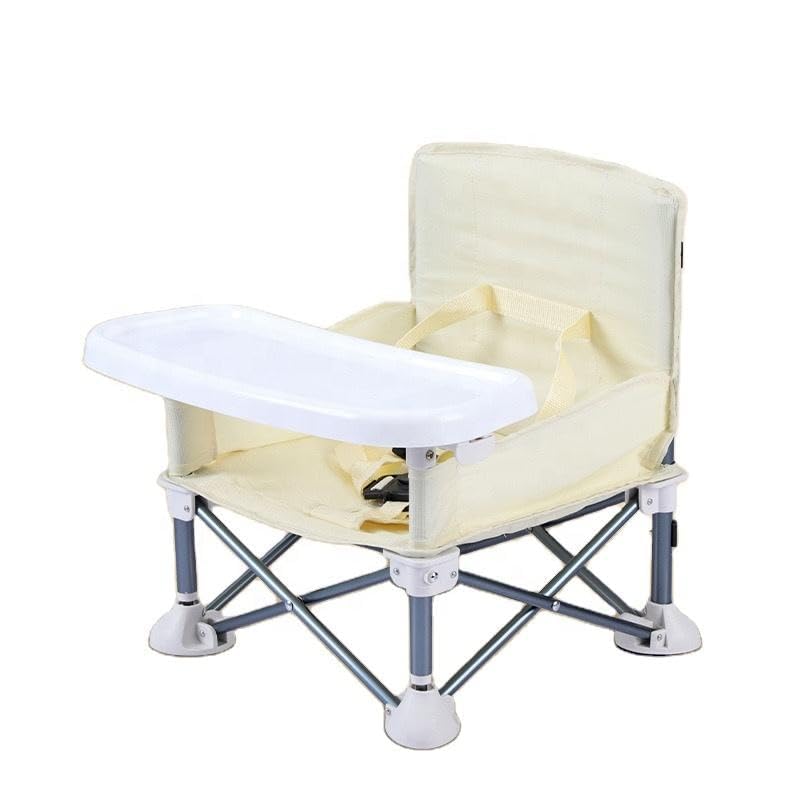 Image of Portable Baby Chair with Removable Tray - Folding Booster Seat for Toddlers 6 Months to 3 Years, Lightweight Travel Highchair for Camping, Beach, Outdoor & Dining Table Use Beige (Beige)