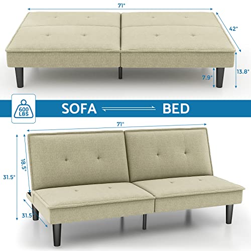 Liferecord Futon Sofa Bed Modern Linen Fabric Convertible Folding Lounge Couch Loveseat Daybed For Living Room Apartment Dorm, Banana Toffee #TOP1