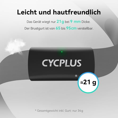 CYCPLUS H2Pro Brustgurt Herzfrequenzmesser, Bluetooth & ANT+ HR-Sensor mit 500h Batterielaufzeit, IPX7 Wasserdicht & Staubdicht, Kompatibel mit Strava/CYCPLUS App