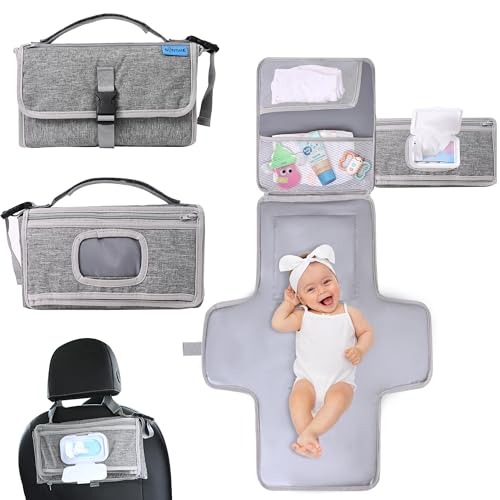 Image of SUNSHE Portable Changing Pads, Portable Diaper Changing Pad for Baby，Changing Mat for Travel, Baby Changing Station, Infant Gift, Baby Essentials(Grey)
