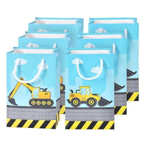 WERNNSAI 16PCS Construction Goodie Bags - Construction Birthday Party Favors Bag for Kids Boys Party Supplies Dump Truck Candy Treat Gift Storage Tote Bags Birthday Baby Shower