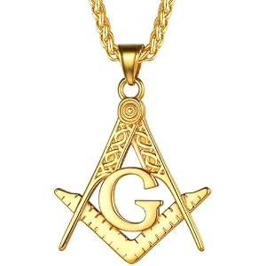 FaithHeart Masonic Necklace for Men, Freemason Compass Symbol 18K Gold Plated/Stainless Steel Free and Accepted Masons Pendant Jewelry with Gift Box