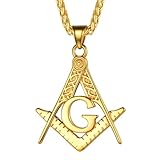 FaithHeart Masonic Necklace for Men, Customize Available Freemason Compass Symbol 14K Gold Plated Free and Accepted Masons Pendant Jewelry with Gift Packaging-Gold