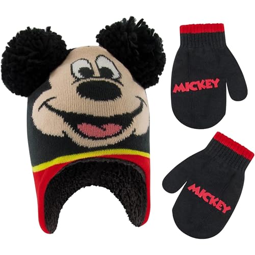 Disney Boys Winter Hat And Mitten Set, Mickey Mouse Toddler Beanie For Ages 2-4, Black