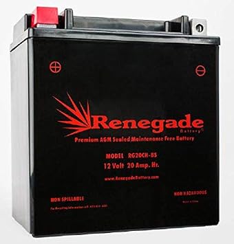 Snowmobile Battery; RG20CH-BS; 350+ CCAs;Fits Polaris 2011, 2012, 2013, 2014, 2015, 2016, 2017, 2018, 2019, 2021, 2022 600 IQ Widetrack / 600 PRO-RMK 155/600 RMK 144/600 RMK 155