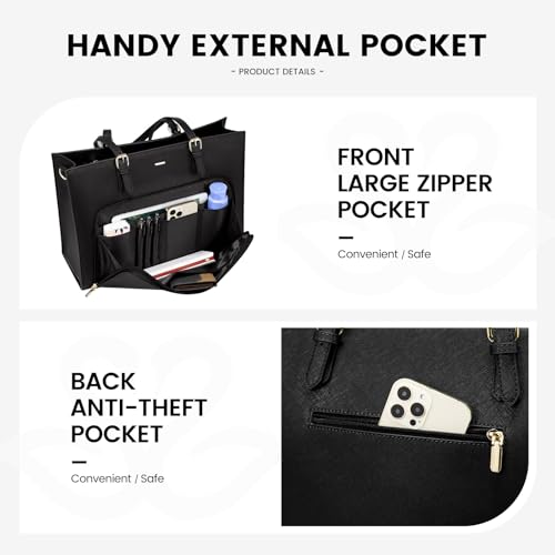 LOVEVOOK Laptop Bag for Women 15.6 inch Waterproof Work Tote Bag Briefcase with USB Charging Port PU Leather Computer Handbag Shoulder Bag Large Professional Teacher Bag for Travel Business School3