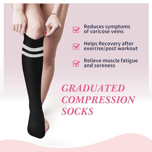 Image of Sooverki Compression Socks for Women & Men 6 Pairs is Best Supportive Knee High Stockings for Circulation, Travel, Nurses