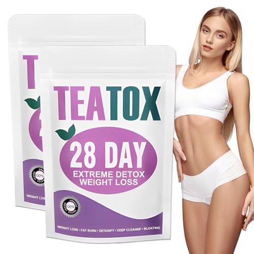 Té Adelgazante Detox de 56 Días - Detox Tea Adelgazante - Infusión Drenante y Adelgazante - Té Verde, Té Oolong, Rosa, Hoja de Loto, Melocotón - Alivia La Hinchazón y Reduce el Peso
