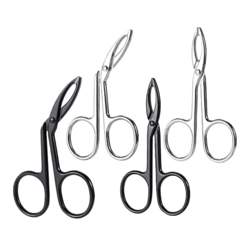PAMINGONO Pinzette per Sopracciglia in Acciaio Inossidabile Set 4 Pezzi Punta Dritta e Curva Forbici per Modellare e Rifinire Sopracciglia da Donna Compatte e Portatili per Uso Viso e