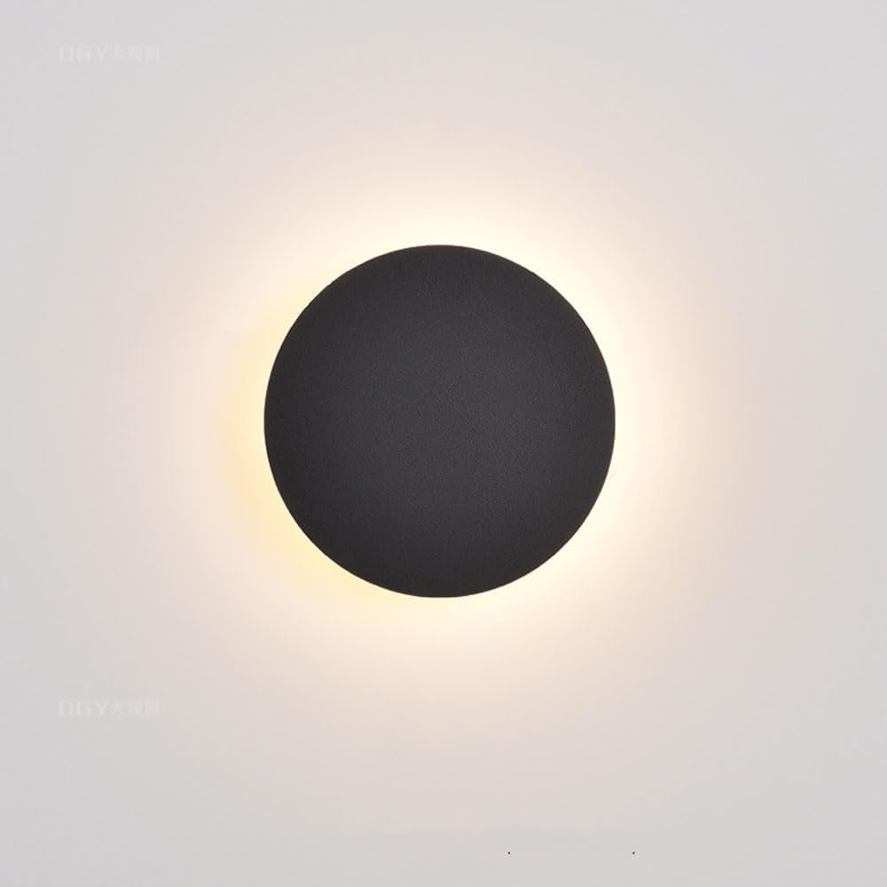 Modern Minimalist Wall Light White/Black Round Disc Wall Sconce Metal Circular Stairwell Lighting Dimmable LED Sconce for Living Room Bedroom