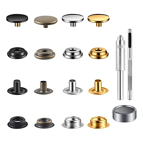 400Pieces (100 Sets) Leather Snap Fastener Kit Tool 5/8inches (15mm) Snap Button kit Snaps for Leather Anti-Rust Fasteners for Bag, Jeans, Clothes, Fabric (Gold & Silver & Bronze & Black Snaps) - Thumbnail 2