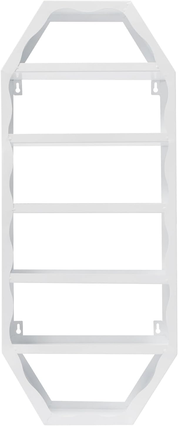 Metal Wall Mounted Nail Polish Storage Racks 3 Pcs, Cosmetic Multi-Tiers Display Case, Lipstick Perfume Essential Oil Organizer Octagonal Floating Shelf for Home Spa Nail Salon Shop (White)