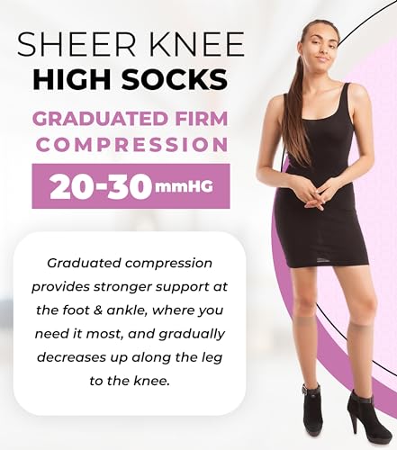 GABRIALLA Sheer Knee High Compression Socks for Women Medical Grade Calf Knee Highs, Graduated Firm Compression 20-30 mmHg - Image 2
