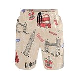 Linomo Herren Badehose UK England London Symbol schnelltrocknende Strandshorts Boardshorts Beachshorts Trainingshose Schwimmhose für Männer