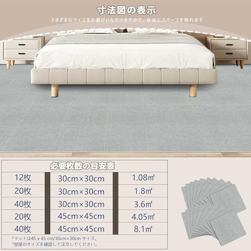 【Amazon.co.jp 限定】YIDIHO ジョイントマットタイルカーペット【30*30cm】厚さ4 mm 約1畳 吸着マット 自宅/オフィス 床保護 防音 フリーカット 洗える（ライトグレー) [2]