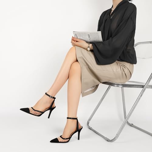 AUMOTED Mesh Heels for Women Closed Pointed Toe Stiletto High Heels Backless Dress Shoes 3.5 Inch Sexy Kitten Pumps3
