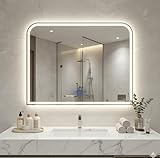 Antok LED Bathroom Mirror, LED Mirror with Lights for Bathroom, Lighted Vanity Mirrors for Wall, Anti-Fog, Dimmable, Tempered Glass, Memory Function, 3 Colors, Safe Use, 40' L x 32' W, White