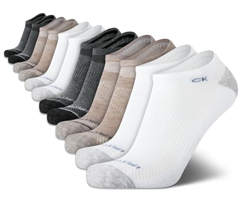 Calvin Klein Mens No Show Socks - 12 Pack Lightweight Cushioned Casual Low Cut Socks for Men for Sneakers and Loafers