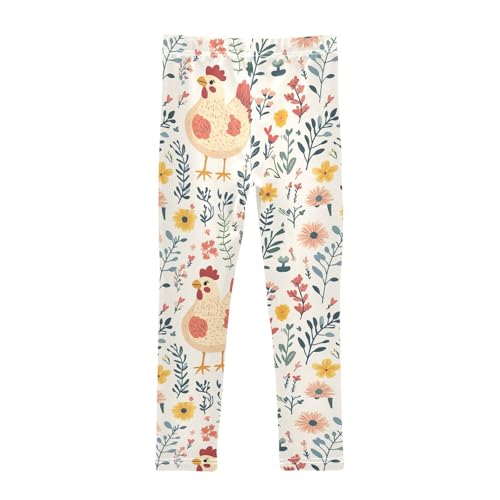 Girls Leggings Cute Chicken in Wild Flowers Toddler Girls Clothes Leggings for Girls Toddler Girls Leggings 3-4T2