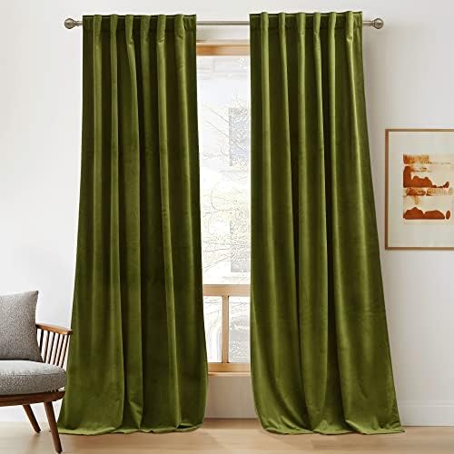 RYB HOME Green Velvet Curtains 84 inches for Bedroom Living Room