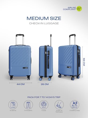 Image of Safari Medium Symphony 66cm Trolley Bag Hard Case Polypropylene, 8 Spinner Wheels, 360 Degree Wheeling Carry on Luggage, Travel Bag, Suitcase for Travel, Trolley Bags for Travel, Steel Blue
