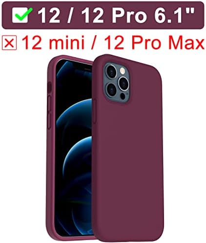 ORNARTO Shockproof Liquid Silicone Designed for iPhone 12 Case and iPhone 12 Pro Case Gel Rubber Full Body Protection Anti-Shock Cover Case Drop Protection 6.1inch-WineRed
