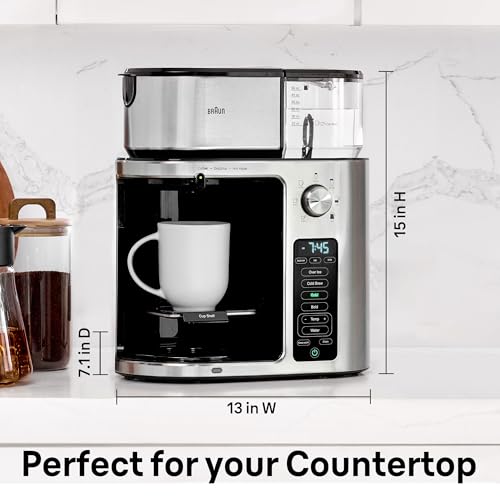 Braun MultiServe Plus 10-Cup Drip Coffee Maker - Hot & Cold Multi-Serve Brewer with Timer and Auto Start, Hot Water Dispenser, Over Ice Function, Stainless Steel & Pod-Free Design, KF9370SI