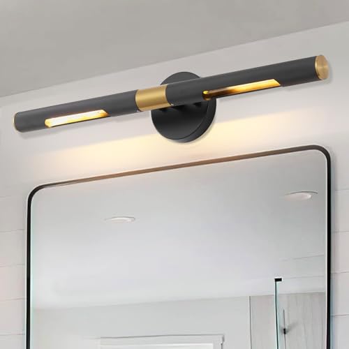 Image of Modern Picture Light 24 inches Brushed Brass Gold Black Wall Sconce with Knurled Texture Cylinder Metal Shades Rotatable 360Indoor Wall Lighting Fixture for Bathroom Vanity Lights Bedroom