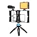 Smartphone Video Rig Kit, PULUZ Smartphone Video Grip with Microphone + Video Light + Cold Shoe Tripod Head + MINI Tripod for iPhone Samsung and Most Phones Within 7-inch Screen (Blue)