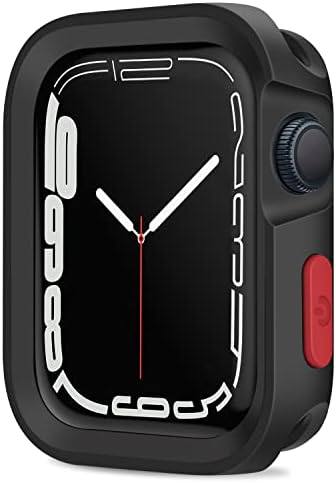 Amizee Rugged Case Compatible with Apple Watch Case Series 8/7 45mm Series 6/SE/5/4 44mm, Soft TPU Shockproof Bumper Drop Proof Protective Cover Compatible with iWatch - Black