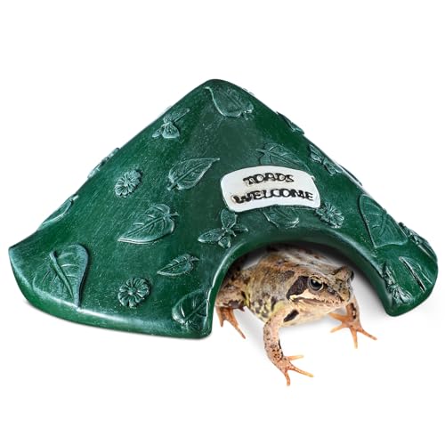 Memorywuu Toad House for Outside Garden Frog House 8 x 8 x 3.9 Inch Reptile Hide Cave for Toad Frog Turtle Lizard Aquarium Fish(Green)
