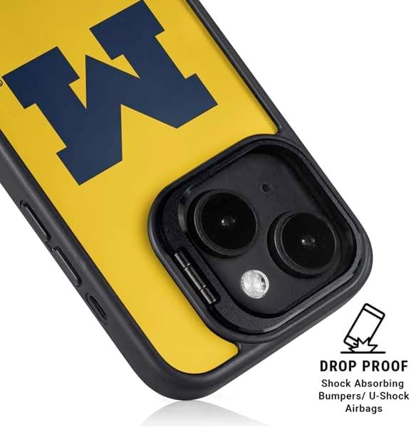 Skinit Kickstand Phone Case Compatible with iPhone 15 - Officially Licensed University of Michigan M Logo Yellow Design