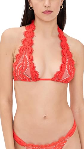 PQ Swim Women's Midnight Lace Halter Bikini Top - Adjustable Ties, Removable Padding