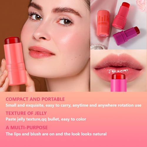 Aaiffey 2 Pcs Milk Jelly Blush,Jelly Tint Blush Stick Sheer Lip & Cheek Stain Milk Cooling Water Jelly Tint Long Lasting Face Blushes thumb #4