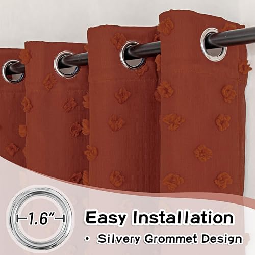 Image of MYSKY HOME Double Layer Boho Curtains for Bedroom 63 Inches Length Long Terracotta Pom Pom Sheer Window Drapes 2 Panels Girls Curtain Room Darkening Grommet Blackout Curtains, W52 X L63