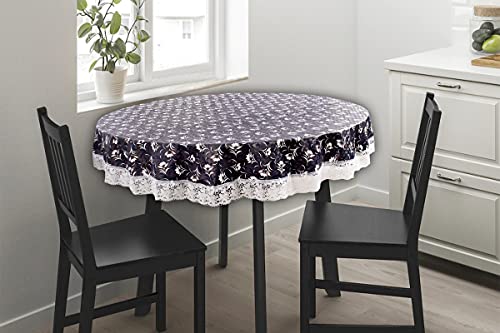 Image of The Furnishing Tree Round Shaped Center Table Cover WxL 48x48 inches with White Border lace
